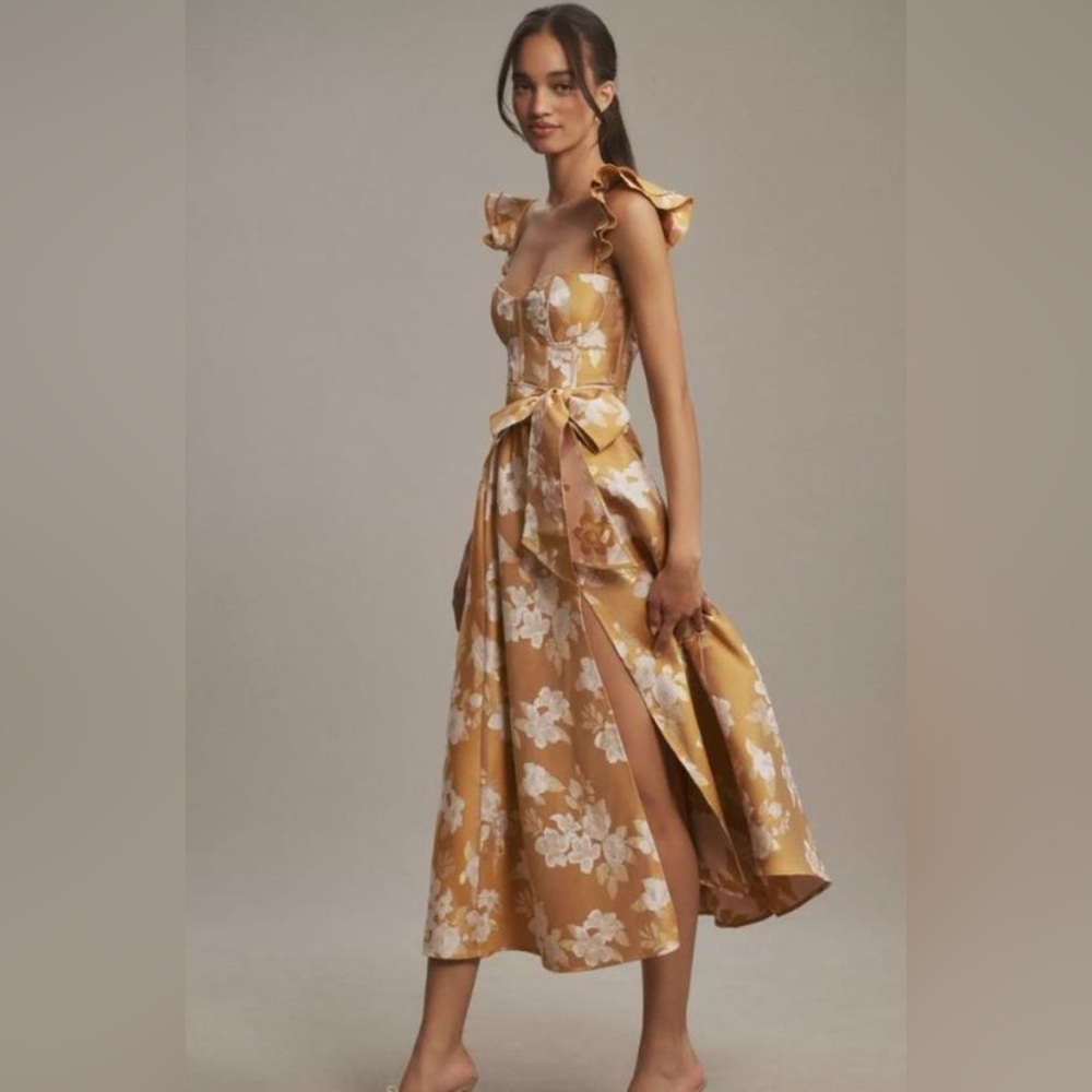 Anthropologie x V. Chapman Vera Ruffle-strap corset side slit midi dress size 12